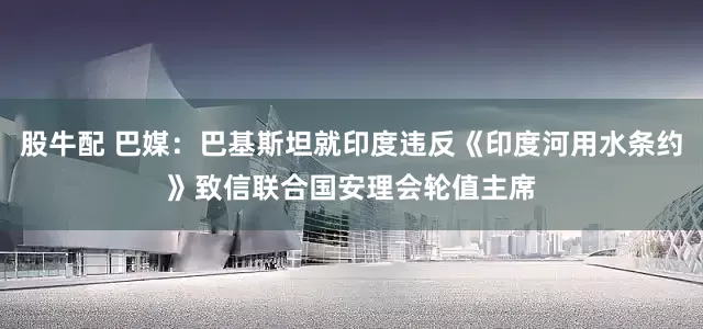 股牛配 巴媒：巴基斯坦就印度违反《印度河用水条约》致信联合国安理会轮值主席